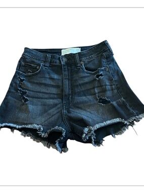 Abercrombie & Fitch Black Distressed Curve Love High-Rise Jean Shorts 25/0R